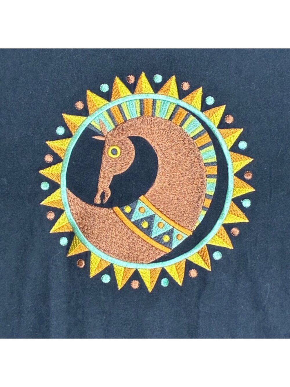 Bob Mackie Wearable Art Black Embroidered Zip Front Shirt With Horse Design 1X - Picture 6 of 7